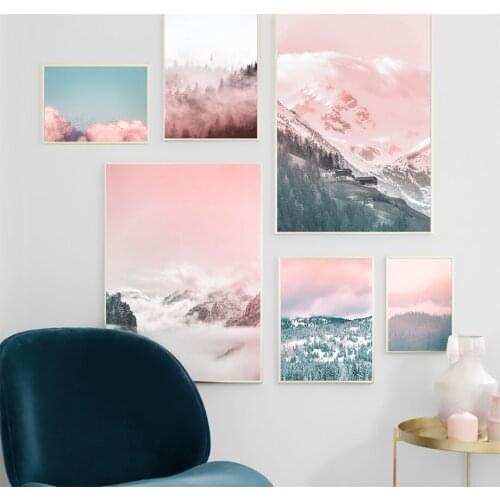 Wall Art Canvas Painting Sky Forest Snow Mountain House Nordic Posters And Prints Landscape Wall Pictures For Living Room Decor