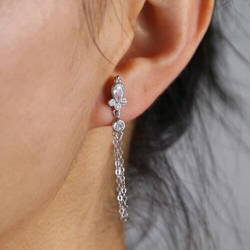 NEW arrived real 925 sterling silver chain charm dangle earring for women lady girl fashio crown cz paved shape wedding earring