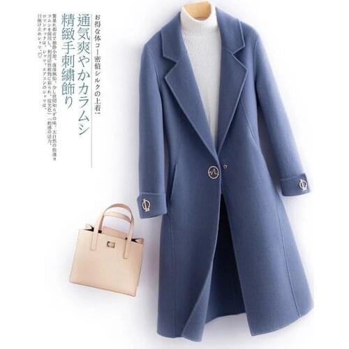 Solid Color Double-Sided Wool Jacket Women Winter Coat 2021 Fashion Clothing Slim Elegant Long Outerwear Warm Female Windbreaker