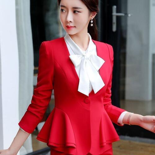 IZICFLY autumn new style Business ruffles jacket women Elegant Slim blazer feminino Office Outwear veste femme plus size red