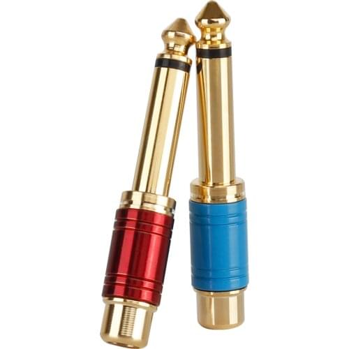 For 6.35mm/6.5mm 1/4-inch mono male plug to RCA female audio adapter converter connector adapter audio red blue
