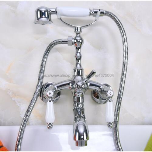 Polished Chrome Wall Mounted Bathroom Clawfoot Bathtub Faucet & Hand Shower Basin Sink Mixer Tap & Hand Shower Nna220