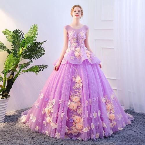 Luxury carnival venice gown lavender flowers fairy cosplay wonderland medieval dress Renaissance gown queen Victoria Belle Ball
