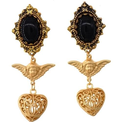 Luxury fashion earrings women retro crystals heart wedding jewelry for women Angel wings heart-shaped earring