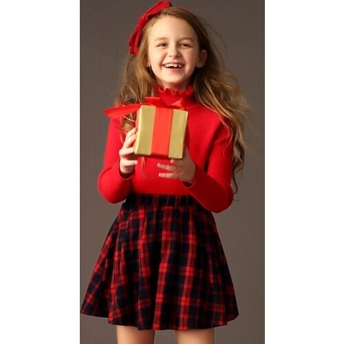 Girls' 100-pleated shirt plaid hemi shirt