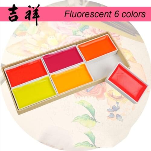 Sakura Kissho Solid Watercolor Paints Highlight Fluorescent Paints Set 6 Colors Japan Lumi Occent Color Sakura Japanese Paints