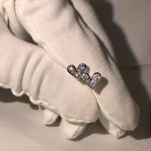 Exquisite Simple Small Heart Stud Earrings 925 Sterling Silver Jewelry aaa Cubic Zirconia Wedding Party Earring for Women Girls