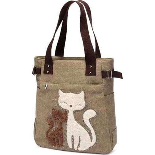 2021 Womens Canvas Handbags Cute Cat Tote Bag Lady Casual Bag Shoulder Bags Women Fashion Handbags bolsas feminina