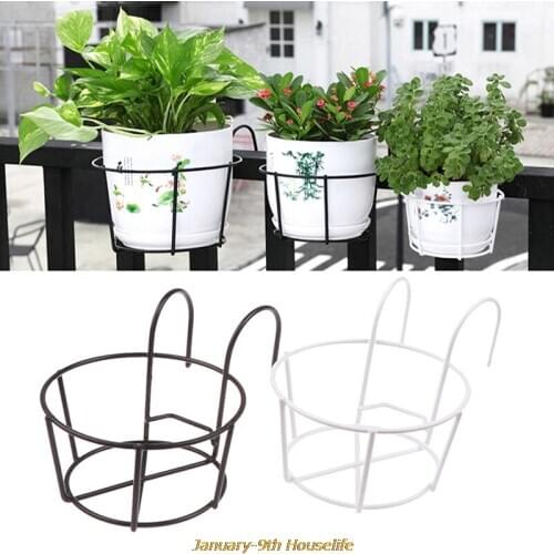 Garden Supplies Hanging Plant Iron Racks Balcony Round Flower Pot Rack Railing Fence Outdoor 1PCS