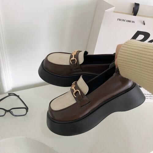 LLOGAI Shoes Women PU Leather Platform Shoes Casual Buckle Mary Janes Shoes Ladies Slip on Flat Heel Loafers Zapatos Mujer Shoes