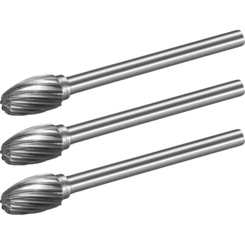 Uxcell 3pcs Single Cut Oval Shape Rotary Burrs Tool 6mm Tungsten Carbide Rotary Files 1/8" Shank for Die Grinder Drill Bit