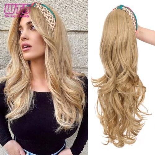 WTB Synthetic Long Wavy Half Headband Wig for Women Blonde Lolita Cute Fluffy Hair Band Clip in Hair Extension Natural Hairpiece