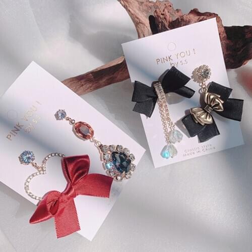 MWSONYA New Asymmetry Hollow Love Heart Bowknot Earrings for Women Crystal Drop Fashion Pendant Jewelry Student Tassel Earrings