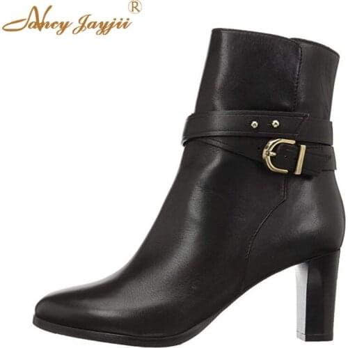 Women Shoes Adult Ladies Female Boots Zipper Ankle Round Toe Super High Square heels Spring/Autumn Mature Fashion Leisure 2019