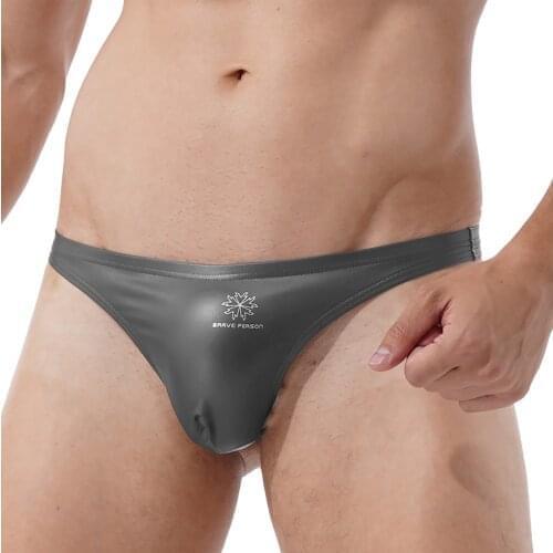 Plus Size G-string Thongs Men Lingeries Faux Leather Bulge Pouch Low Waist Elastic Waistband T-Back Briefs Underwear Swimwear