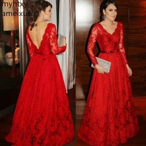 2021 Sexy V-neck Red Evening Dress Formal Dresses Plus Size Sweep Train A-line Floor-length Empire Regular Simple Robe De Soiree