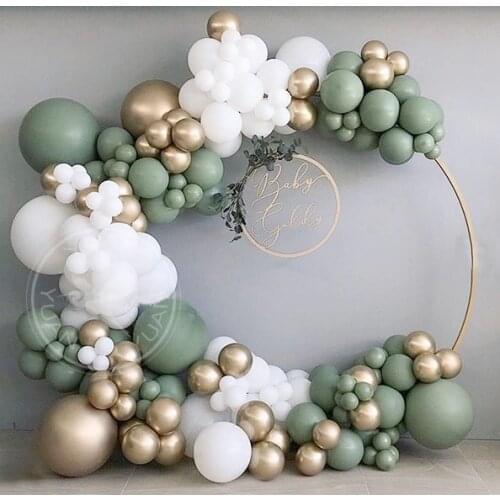 132pcs Baby Shower Balloon Garland Arch Kit Olive Green White Gold Latex Air Balloons Pack for Birthday Party Decor Supplie
