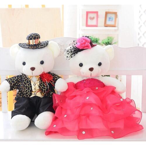2pcs/pair 40cm Kawaii Stuffed Dolls Cute Couple Bear Wedding Teddy Bear Plush Toys Wedding Gift New Year Christmas Gift