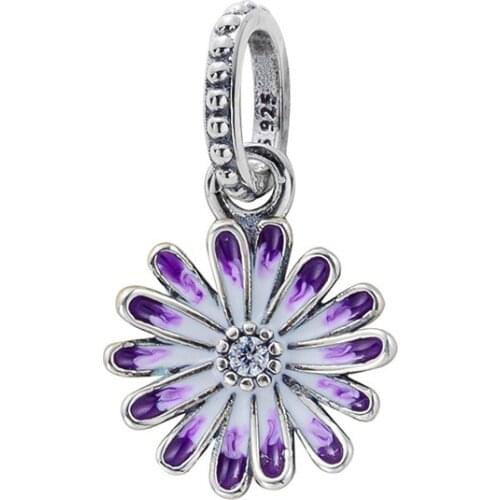 2021 Newest Purple Daisy Charm Dangle Beads fit Original Pandora Charms Silver 925 Bracelet DIY Women Jewelry