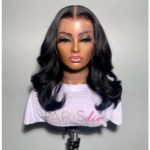 Free Shipping 28 inches Body Wave Natural Black Color Wigs Preplucked Deep Wave Lace Front Hair Wigs Synthetic Water Wave Wigs