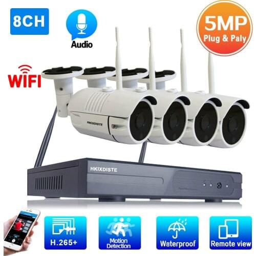 H.265 Wireless CCTV System 4CH Wifi NVR Kit 5MP Outdoor Waterproof Wifi IP Security Camera Night Vision Video Surveillance Kit