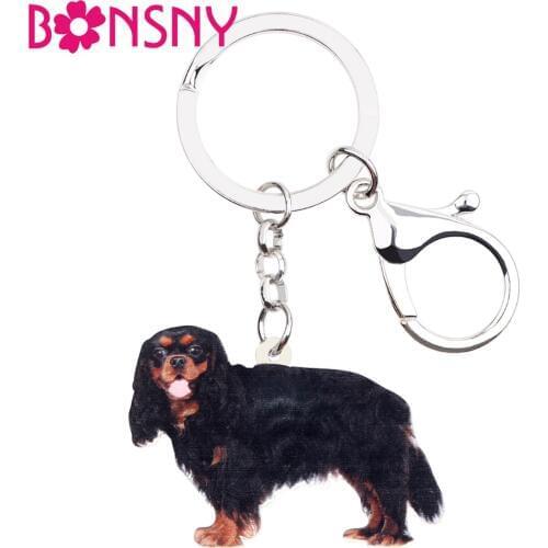 Bonsny Acrylic Black&Tan Cavalier King Charles Spaniel Dog Key Chains Keychains Animal Jewelry For Women Girls Bag Pendant Gifts