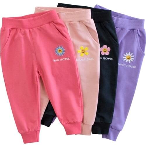 Girls Pants 2021 New Childrens Outer Wear Thin Style Trouser Spring Fashion Flower Sports Pants Baby Girl Elasticated Trousers