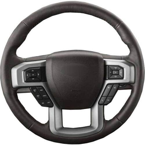 Car Steering Wheel Cover Custom Made Anti-Slip Hand-Sewing Black Smooth Leather DIY for Ford F-150 2016 2017 2018 2019 2020