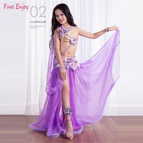 Children child girl baby oriental dance Belly dance dance skirts Bra+short skirt+long skirt+Footwear 4pcs belly dance set