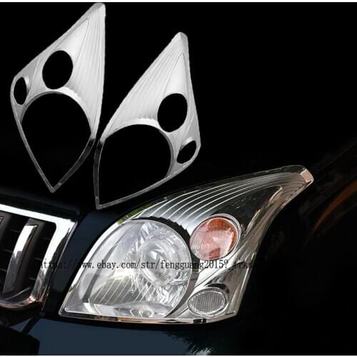 For Toyota LC Prado Fj120 2003-2009 Chrome Front Head Light Lamp Cover Trim 2Pcs