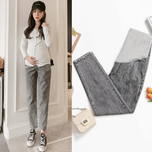 Pregnant women denim daddy pants cropped trousers spring and autumn pregnant women wear casual pants loose maternity pants