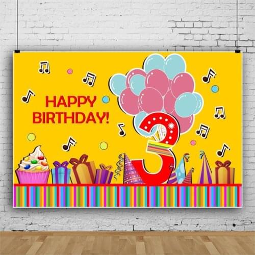 Yellow Board Balloons Musical Symbols 1st 2 3 Birthday Party Backdrop Photography Candy Gift Boxes Cake Table Decor Background