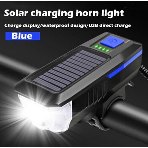 Solar Power Motorcycle Light with Horn LED Road Mountain Bike Front Light USB Charging Headlight Strong Light Cycling Head Lamp