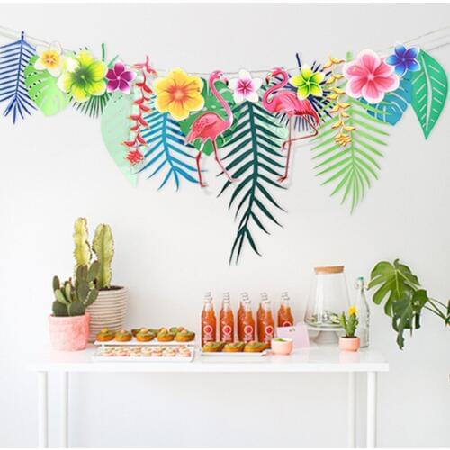 Tropical Jungle Party Supplies Coconut Leaves Garlands Flamingo Banner Baby Shower Birthday Party Decorations Kids Wedding Decor