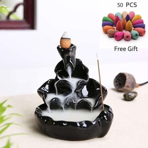 Ceramic Censer Backflow Variety Mixed Aromatherapy Incense Cones And Holder Burner Set Free Gift 50pcs Incense Cone