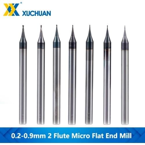 2 Flute Micro Flat End Mill 0.2-0.9mm Mini CNC Router Bit 4mm Shank Tungsten Carbide End Mill Mini Milling Cutter