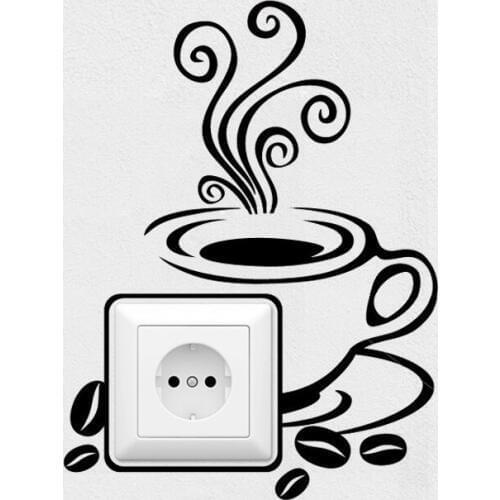 Creative Coffee Art Switch Sticker Living room Bedroom Decorative Wall Stickers Vinyl Waterproof Murals JG1946