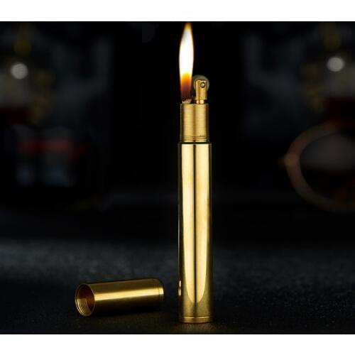 Creative Mini Pure Copper Kerosene Lighters Recycling Flint fuel Flame Metal Lighter Cigarette shape Torch cigar Lighter gift