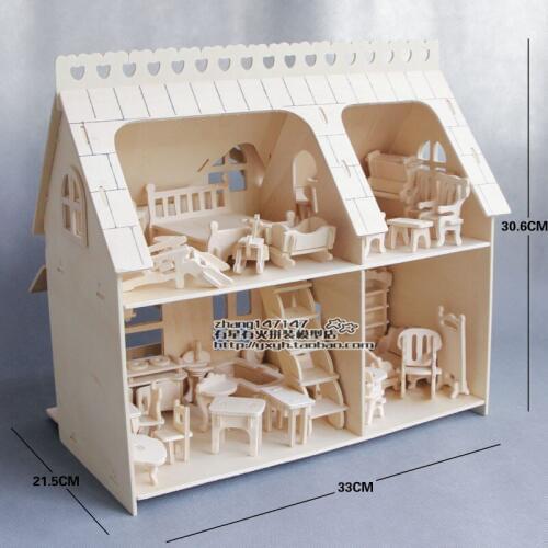 DIY Jigsaw Puzzles 3D wooden puzzle dollhouse doll house with furniture toy sets bed chair Educational toys for children gifts