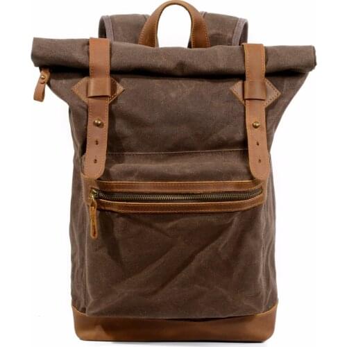 M178 Luxury Vintage Canvas Backpacks For Men Oil Wax Canvas Leather Travel Backpack Multifunction Waterproof Daypacks Retro Bag