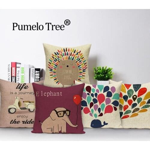Animal Cute cushion cover colorful cushions home decor Custom pillow cover Whale elephant Linen outdoor cushions throw pillows