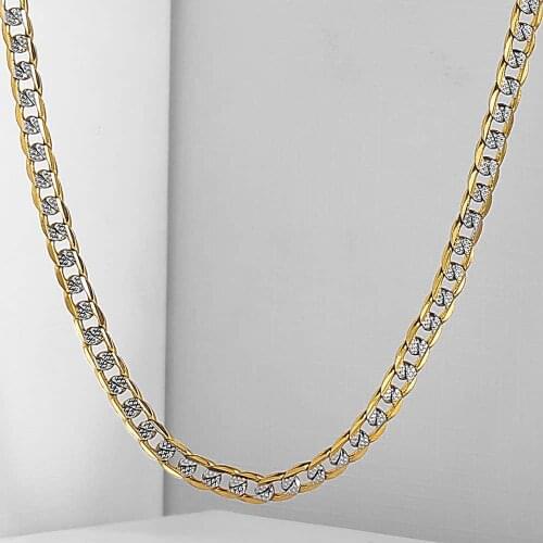 4mm Mens Womens Chain Flat Hammered Curb Cuban Silver Color Yellow Gold Filled GF Necklace GN64