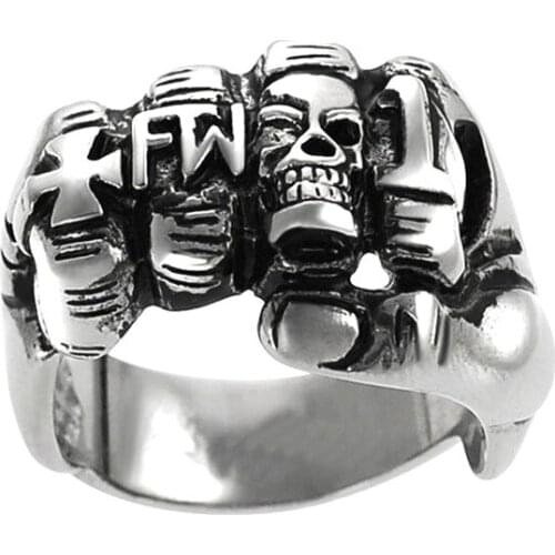 Megin D Hot Vintage Personality Cool FTM Cross Skull Titanium Steel Mens Rings for Men Friend Lover Fashion Gift Jewerly
