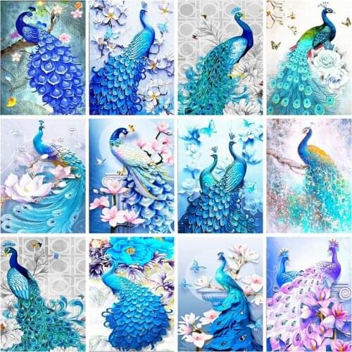 5D Diamond Painting Kits Full Round With AB Drill Peacock Animal Diamond Embroidery Mosaic Rhinestone Pictures Home Decor Art