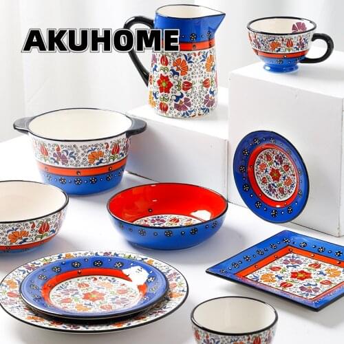 Flower Shadow Series European Ceramic Tableware Western Plate Hand-painted Plate Household Bowl Dinner Plate Plates Set