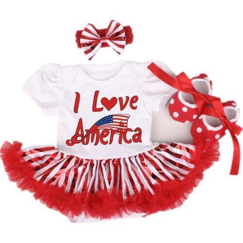 Baby Girl Clothes 4th of July Cotton Romper Skirt New American Girls Ruffle Tutu Children Clothing Set Baby Rompers D1262