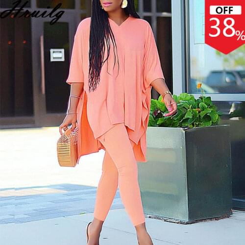 Fall Clothes for Women 2 Peice Sets Half Sleeve V Neck Oversize Tops Pencil Pants Set Solid Autumn Sweat Suits Fashion Outfits