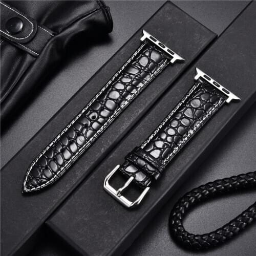 Simulation Crocodile Pattern Watch Straps for Apple Watch 6 5 4 3 SE Leather Men Watchbands 44mm 42mm 40mm 38mm for iwatch