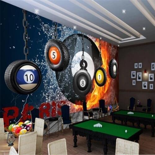 Retro Nostalgic Fitness Billiard Hanging Wheel Sport Background 3D Wallpaper Billiards Room Industrial Decor Mural Wall Paper 3D
