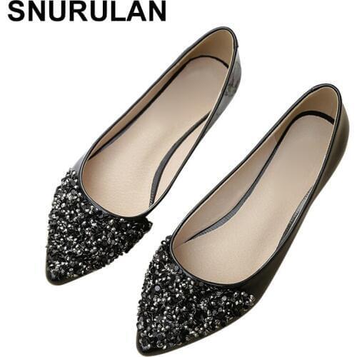 SNURULAN 2019 flat shoes; princess female ballet shoes; casual pumps with rhinestones; womens shoes with flat soles; large size